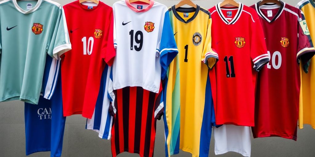 A collection of iconic soccer jerseys through the decades.