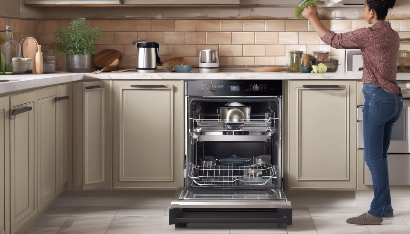 person fixing kitchen appliance in a home kitchen