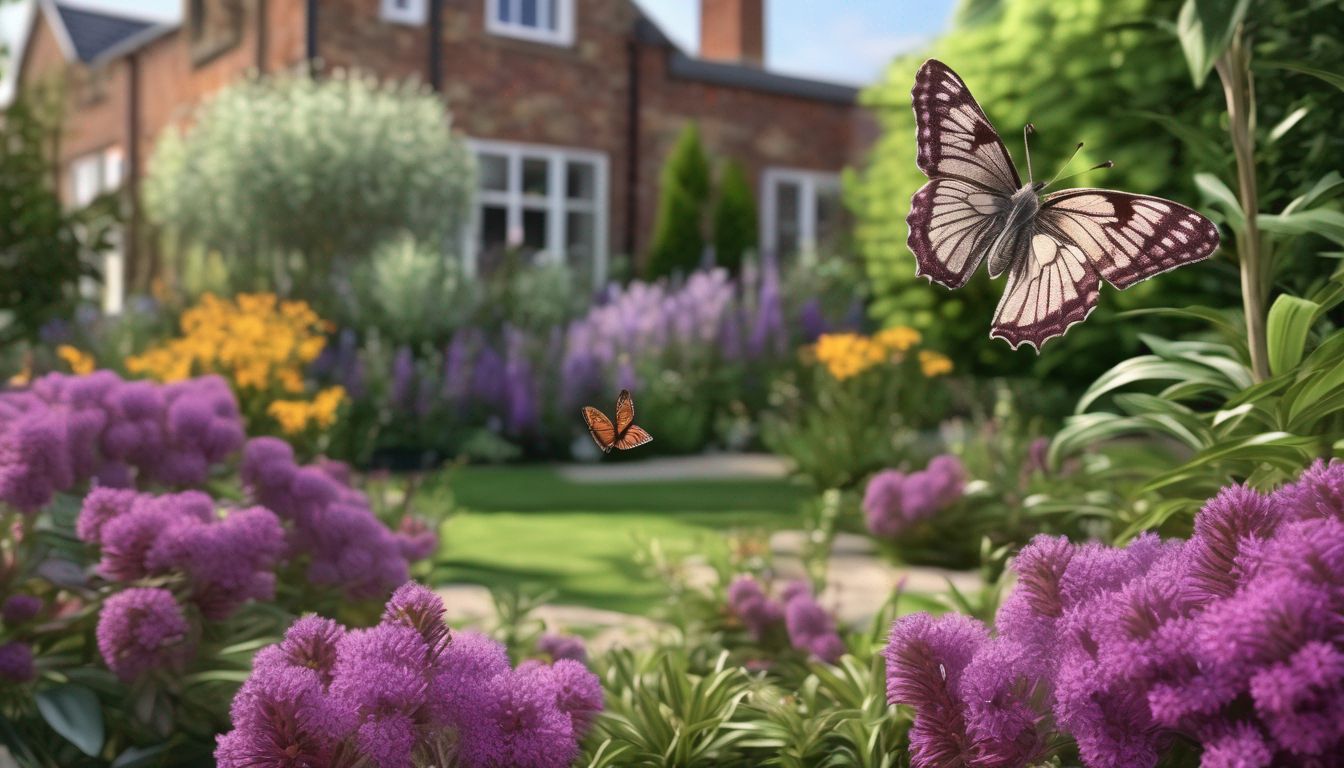 Hebe flowers in a UK garden with butterflies
