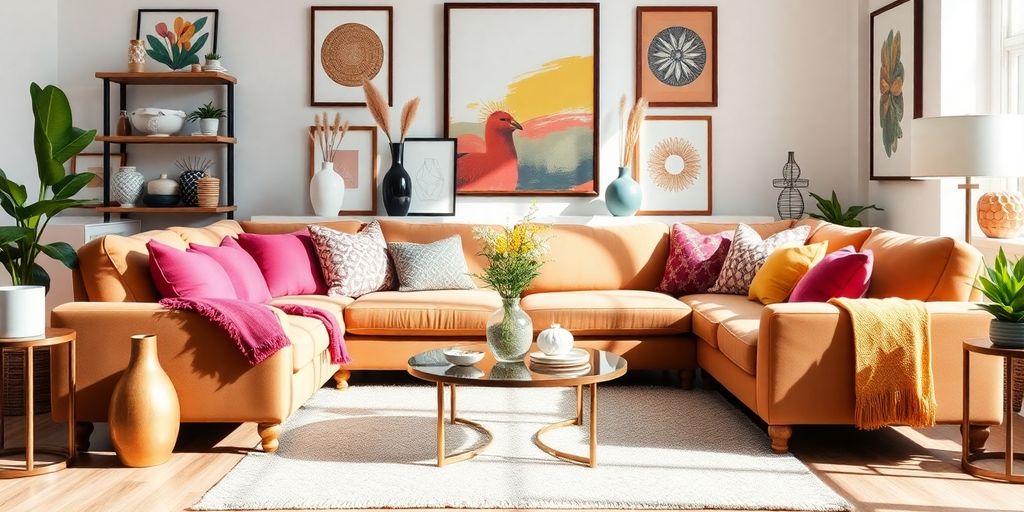Bright living room with stylish home decor items.