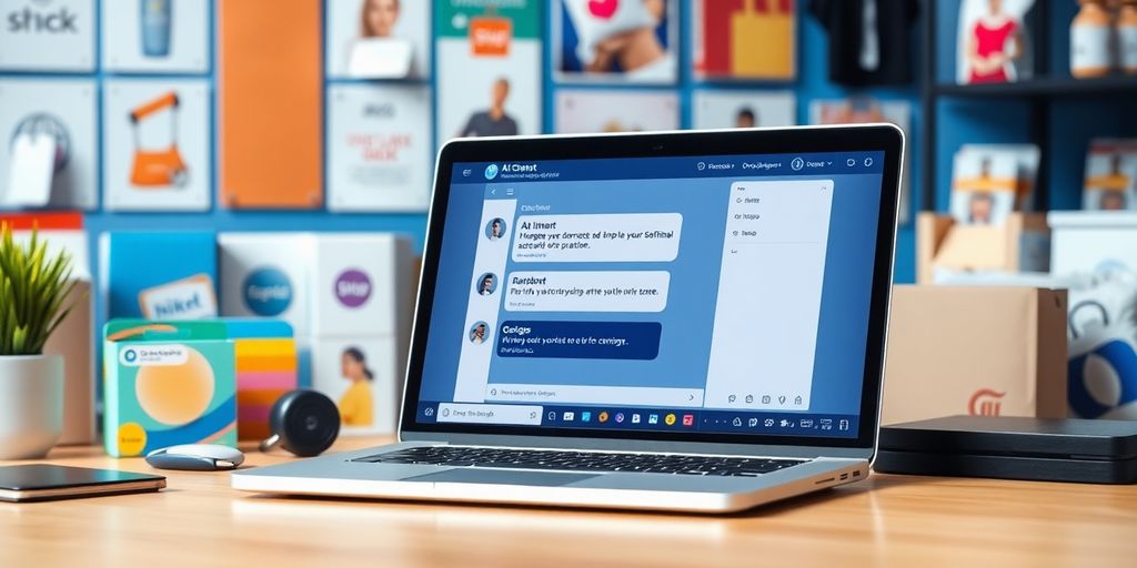 Laptop sa AI chatbot-om i proizvodima za dropshipping.