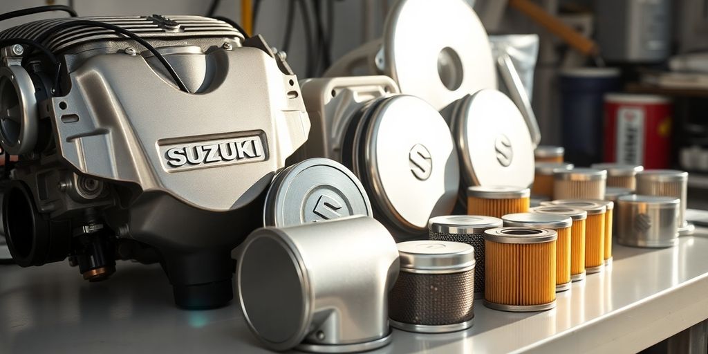 Suzuki car parts laid out.