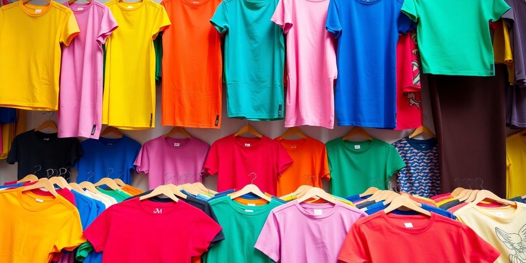 Colourful T-shirts illustrating colour psychology in design.