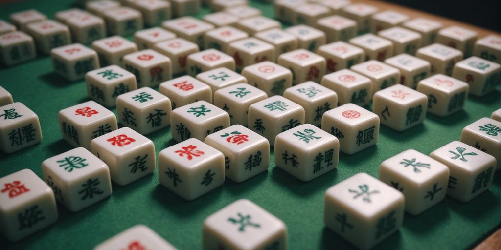 Close-up of Mahjong tiles with various symbols and characters, perfect for beginners learning the game.