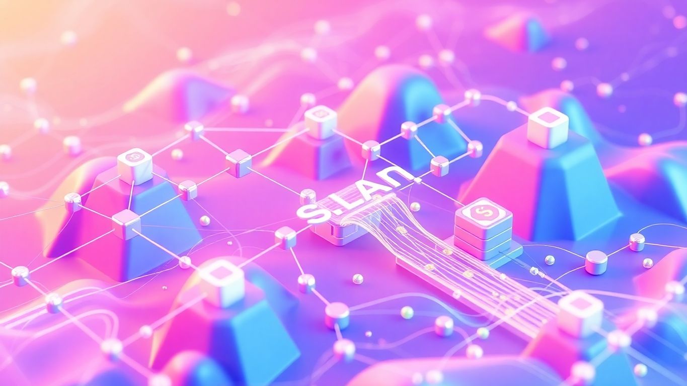 Solana blockchain network with digital currency flowing