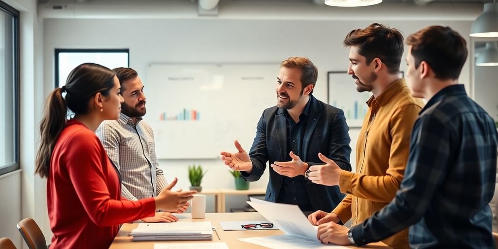 Team collaboration in a modern workspace for product success.
