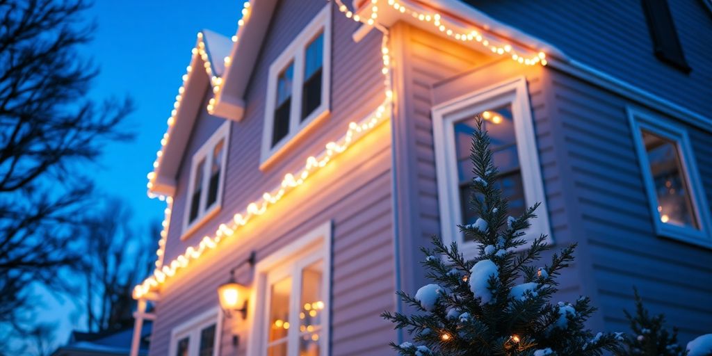 Professionally installed Christmas lights on a festive home.