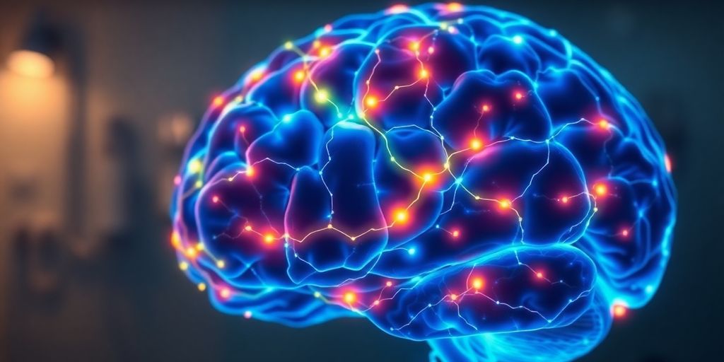 Brain with dopamine pathways highlighted, ADHD concept.