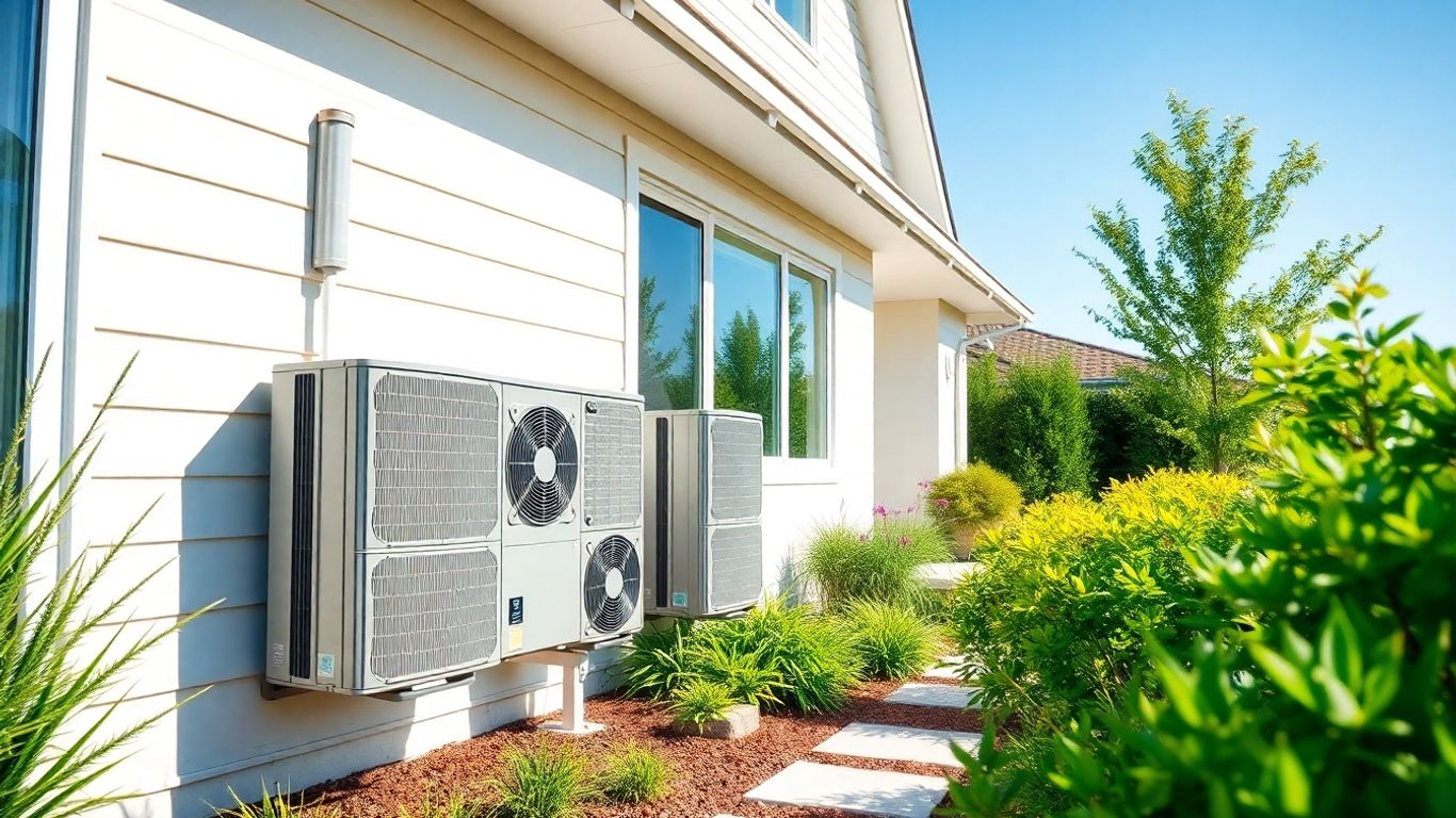 Modern home with sleek energy-efficient HVAC units outside.