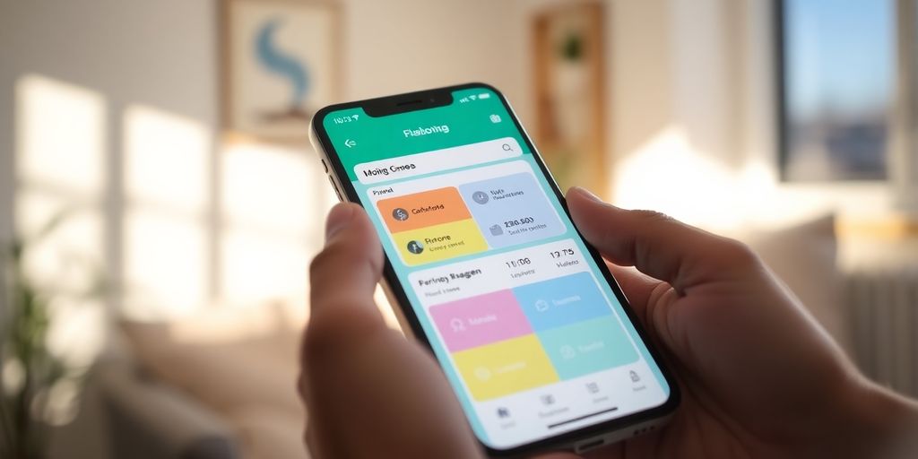 Person smiling, holding mobile phone with money app.