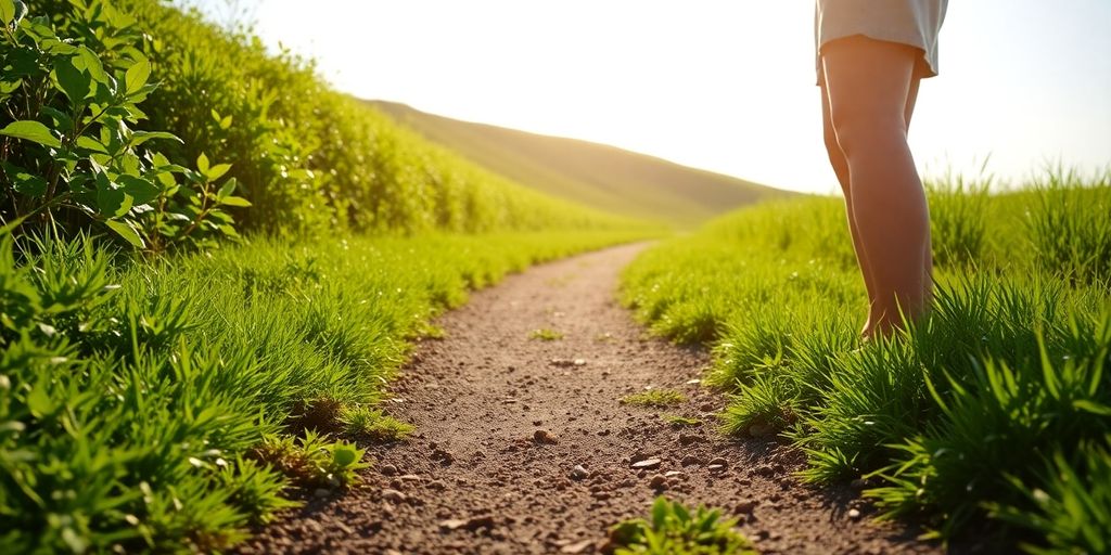Person taking a first step on a path.
