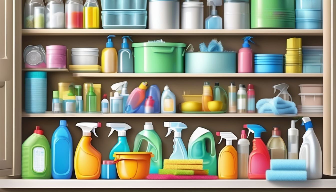 cleaning supplies and organized home
