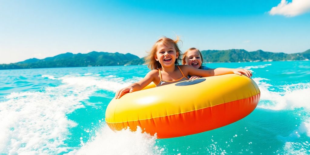 Kids on a boat, having fun.