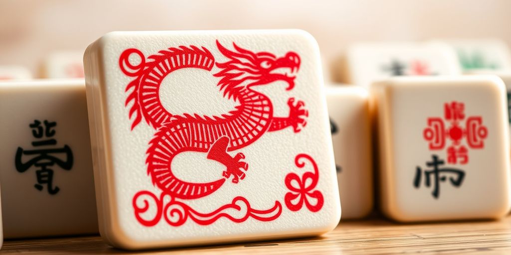 Red Dragon mahjong tile among other tiles.