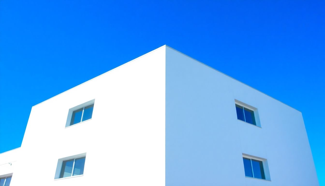 White building under bright sun.