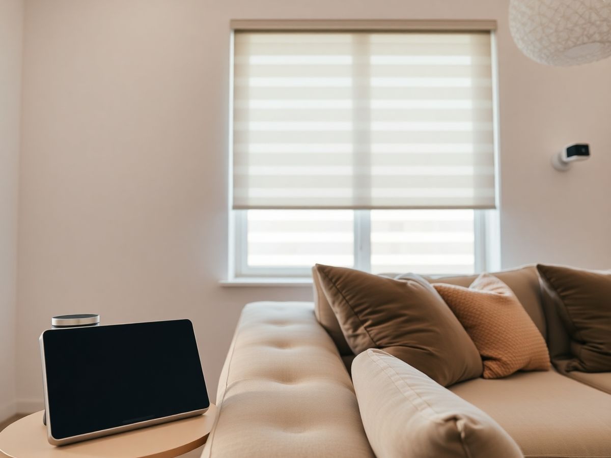 Camera living modernă cu panou tactil smart și iluminare ambientală