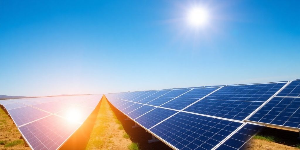 Panneaux solaires brillants sous un ciel bleu.