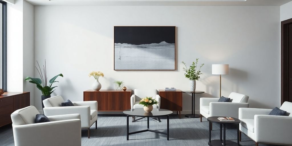 Sleek ejecutivo office wall decor with modern art.