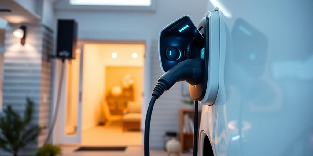 Home EV charging station installed in a residential garage.