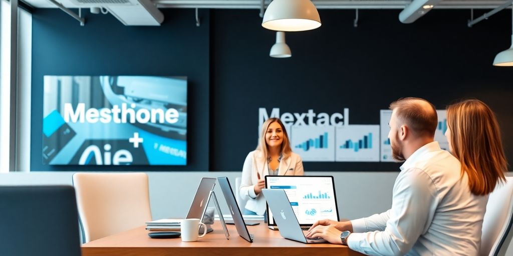 Profissionais de marketing digital em ambiente moderno.