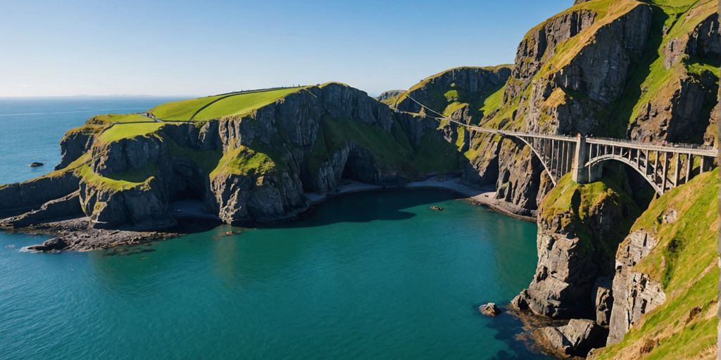 Rope bridge at Carrick-a-Rede with ocean backdrop