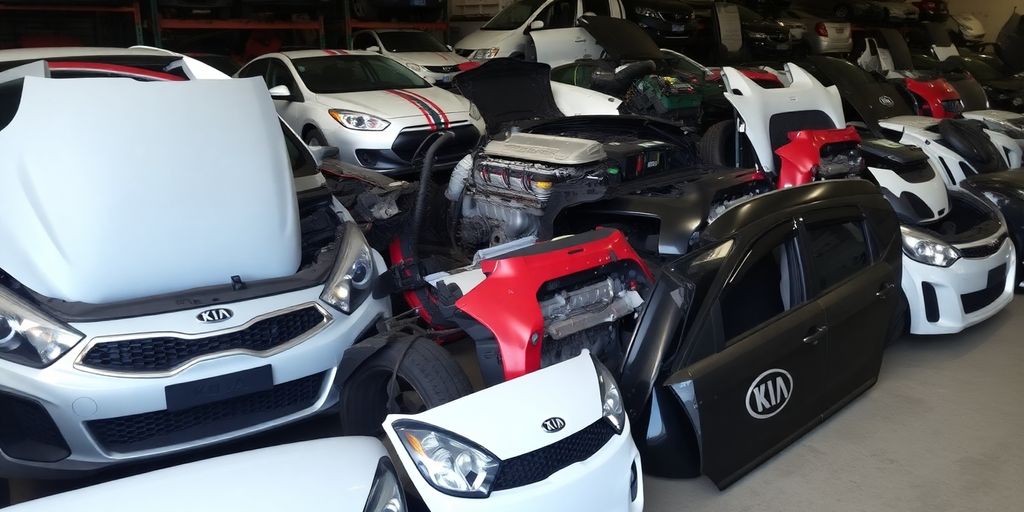 Kia car parts in a scrapyard.