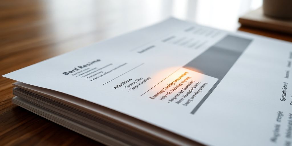 Polished resume, spotlighted MBA, professional setting.
