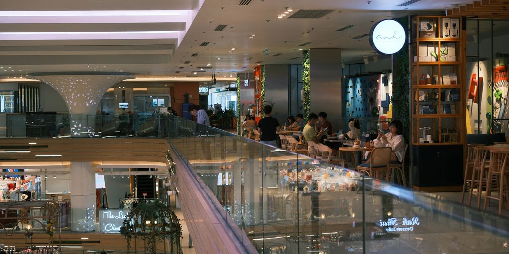 A cafeteria in a bright, open mall.