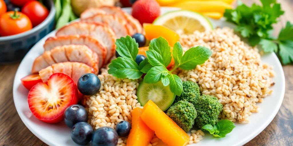 Colorful plate of heart-healthy foods.