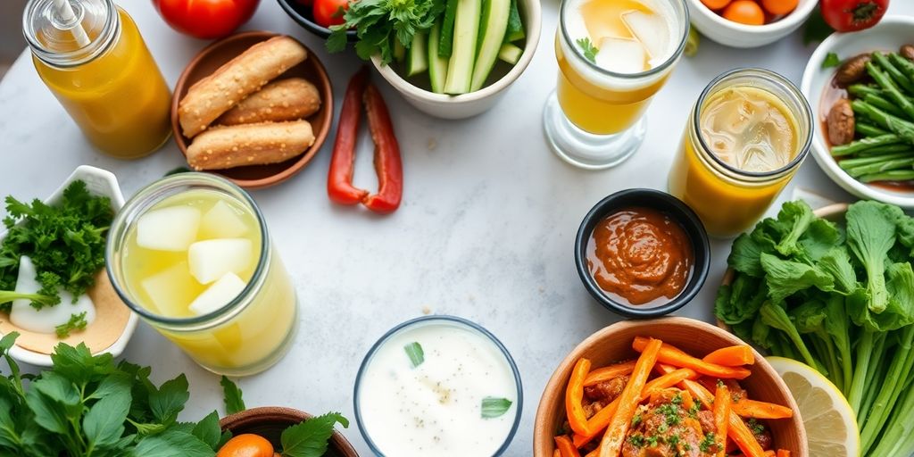 Colorful food and drinks on a table for business ideas.