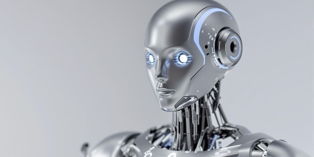 Sleek, futuristic AI robot with glowing circuits.