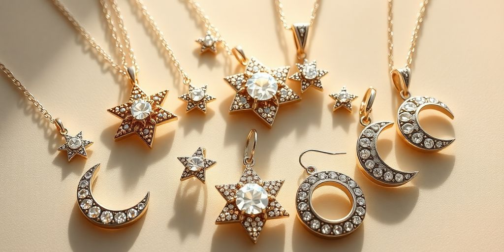 Stunning celestial jewelry featuring stars and moon designs.