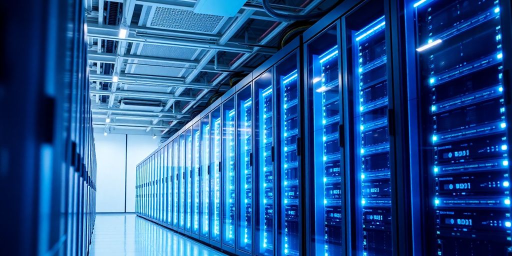 Modern server racks humming with data flow.