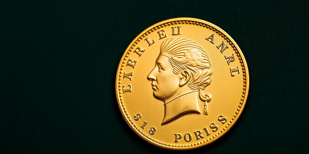 Monnaie en or de Napoléon sur fond en velours.