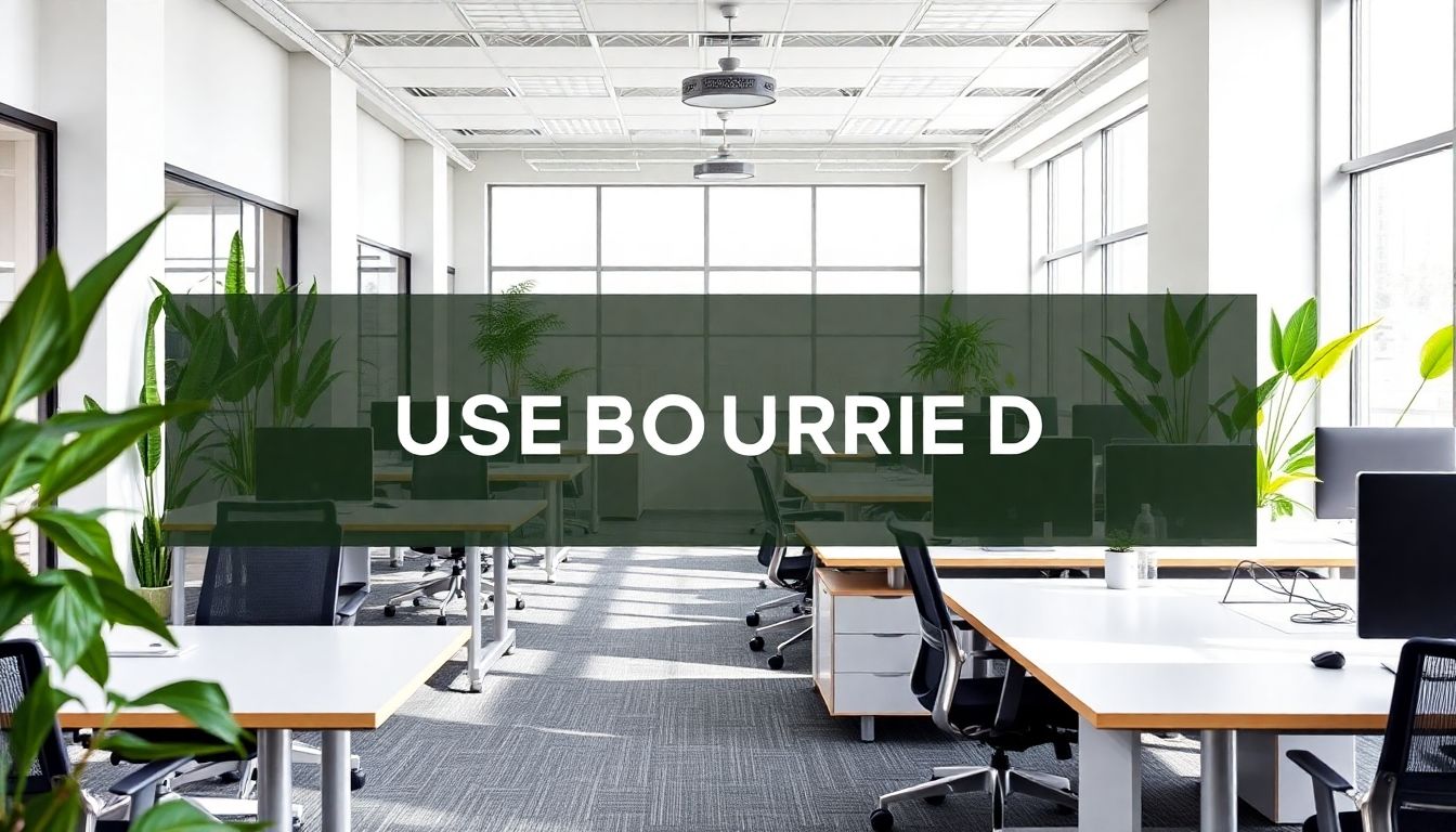 Modern office interior with ergonomic furniture and plants.