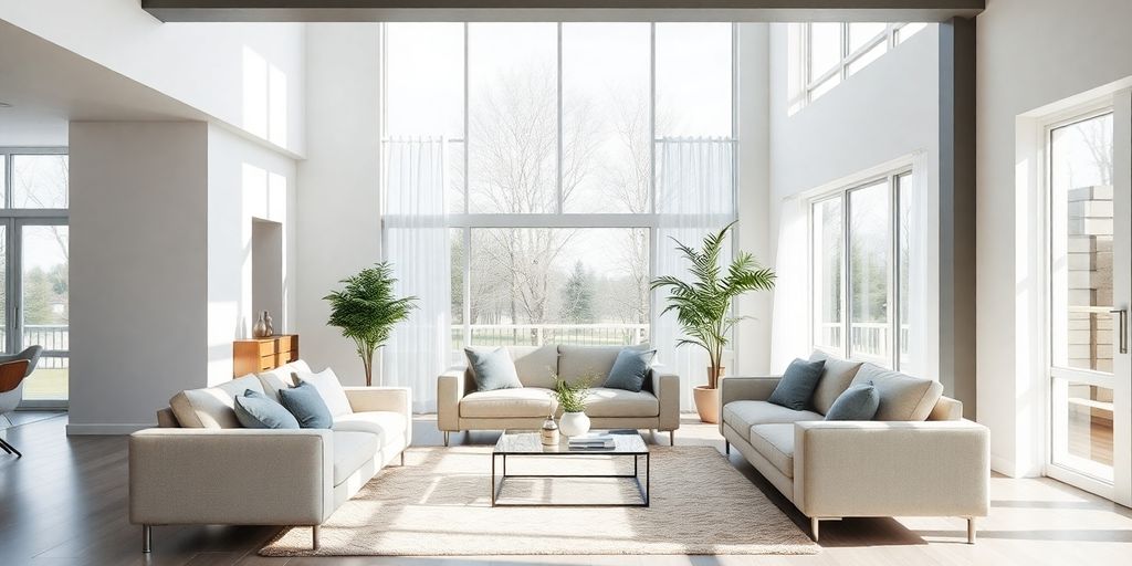 Well-lit living room with modern furniture.