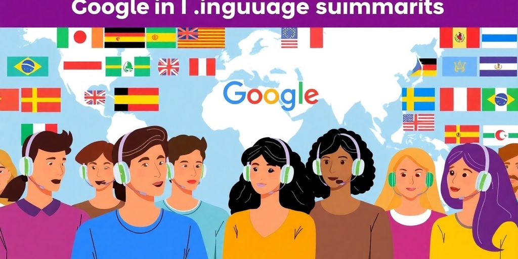 Diverse people with headphones enjoying audio language summaries.