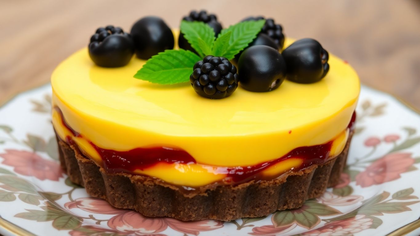Torta de maracujá com camadas de chocolate.