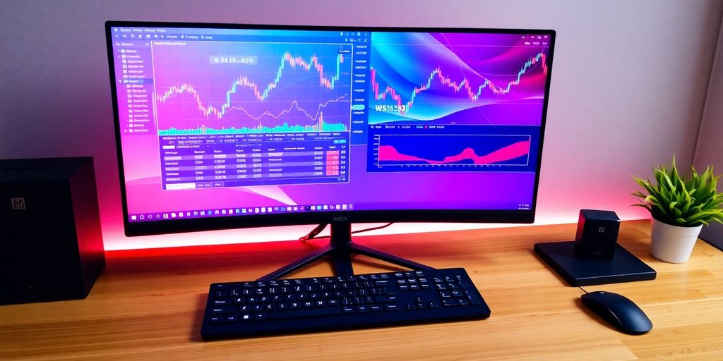 Modern trading setup with desktop computer and accessories.