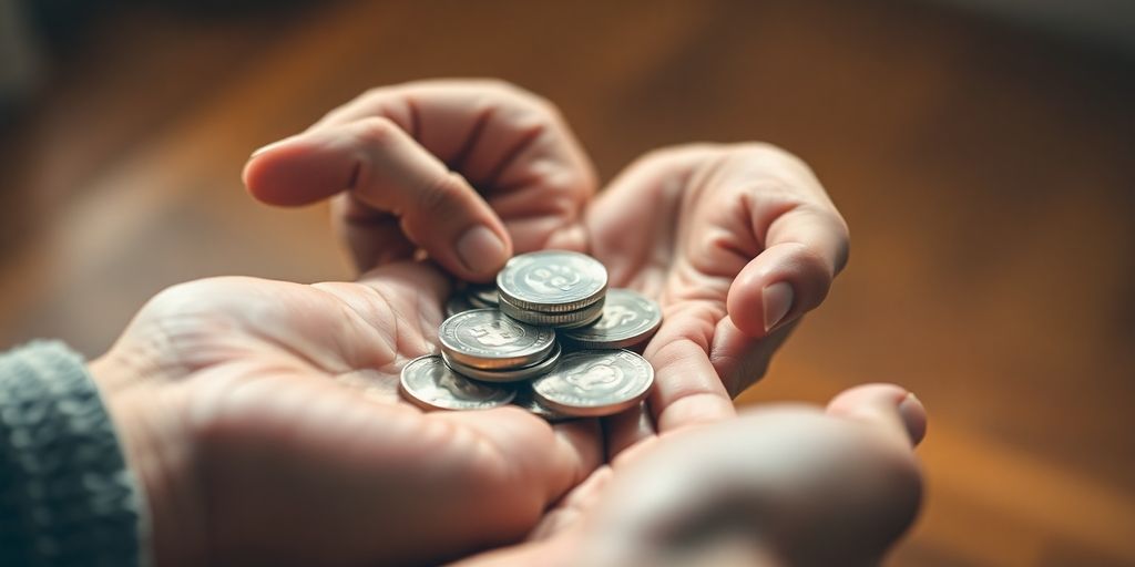 Hands exchanging coins.