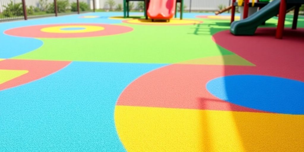 Superficie di gomma colorata per aree giochi sicure.