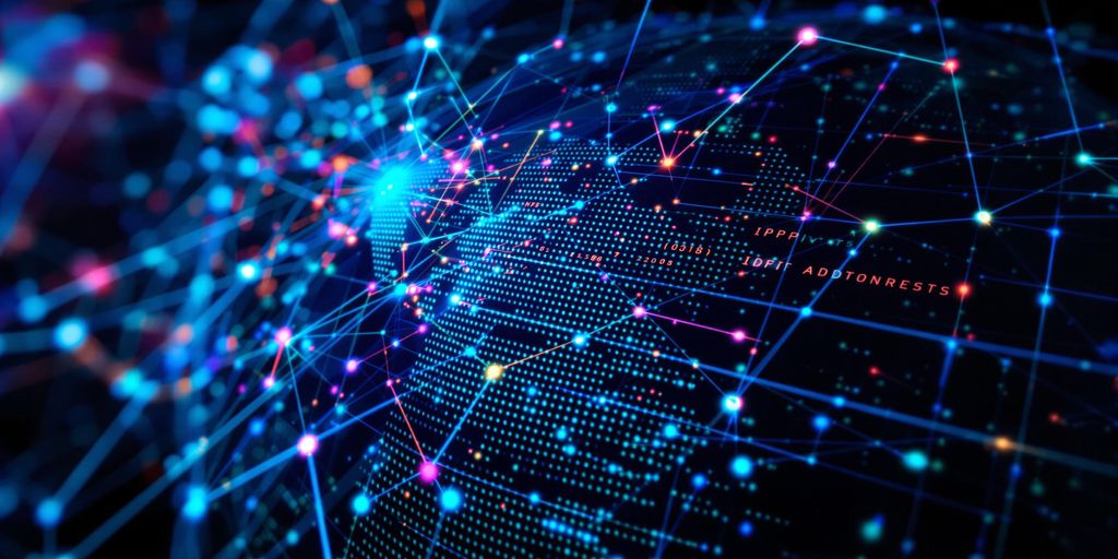 Illustration of a digital globe with connected networks.
