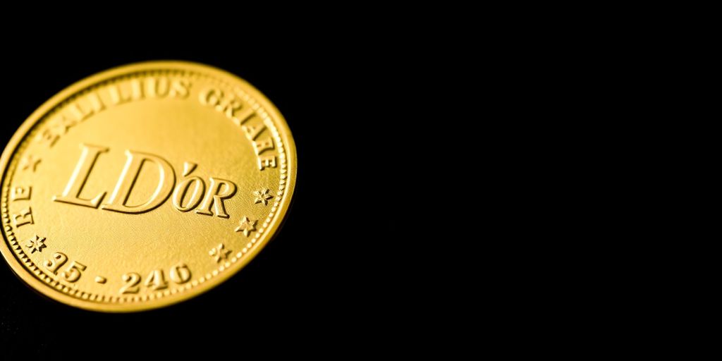 Un louis d'or brillant posé sur un fond sombre.