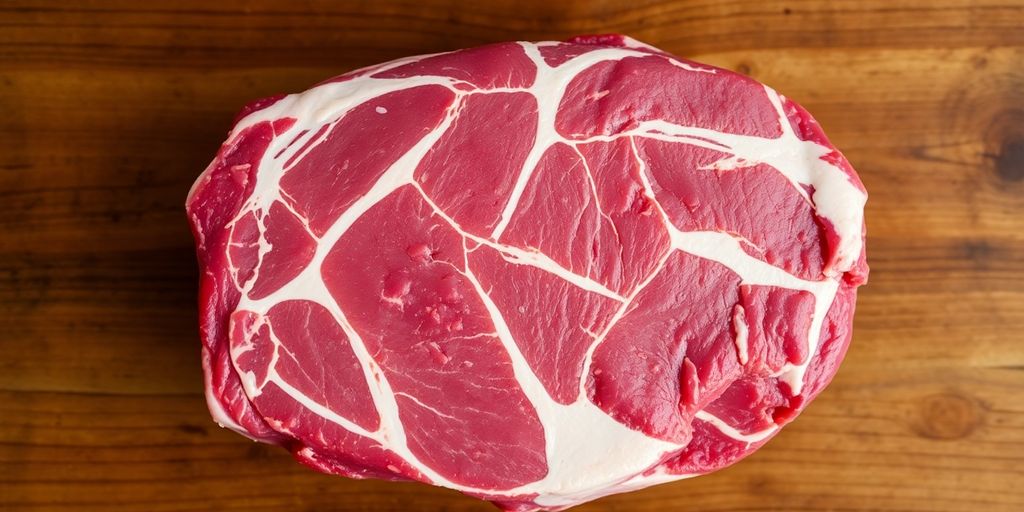 Close-up of raw chuck roast on cutting board.