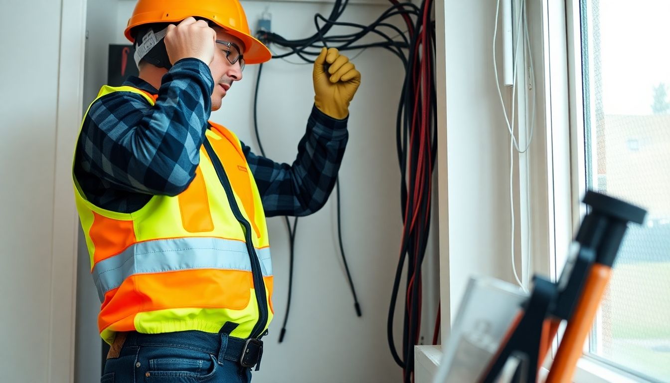 Electrician working on wiring in a London home.