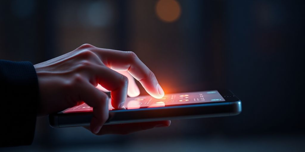 Person interacting with glowing AI interface.