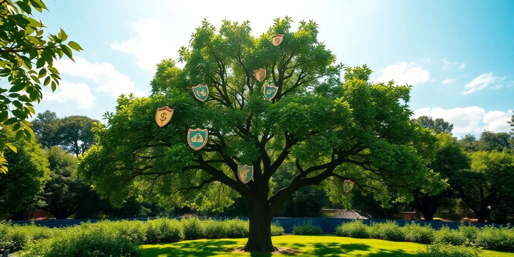 Colorful umbrellas protect from financial storms.