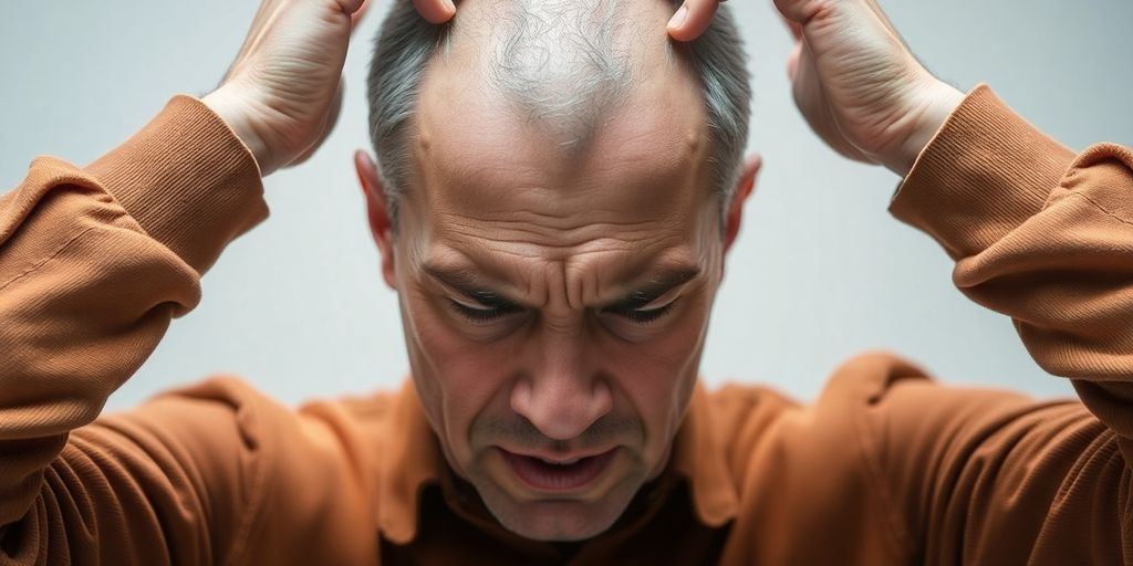 Person clutching head, looking stressed.