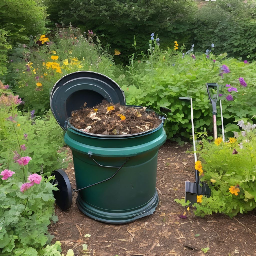 composting in a British garden with old flowers
