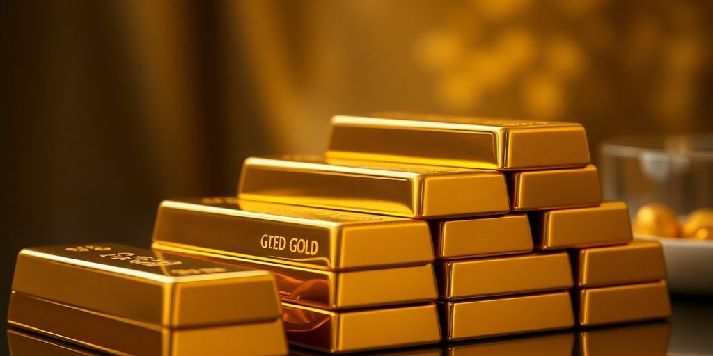 Des lingots d'or empilés sur un fond flou.